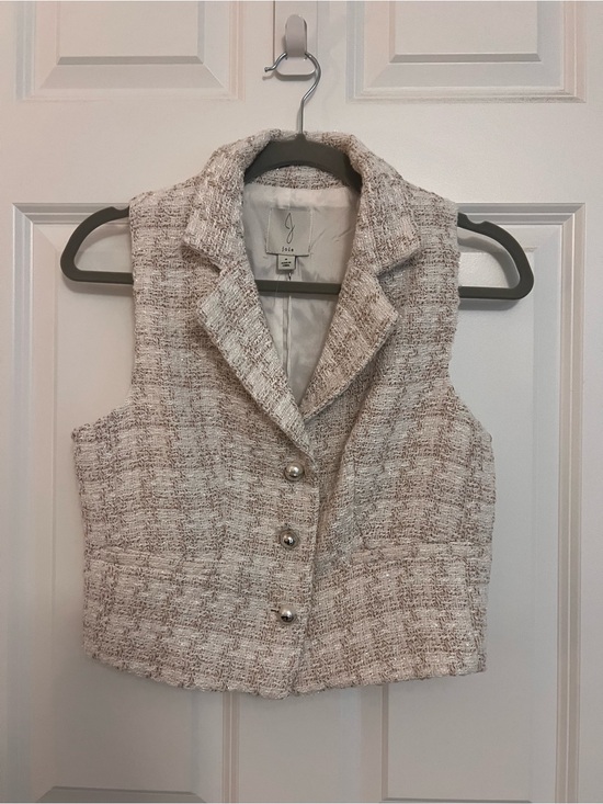 Joie Jackets & Blazers - Joie Cream and Light Brown Tweed Sleeveless Blazer Vest